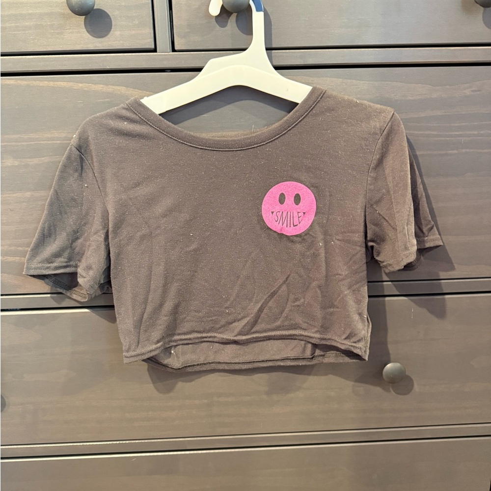 Missguided Gray Crop Top with Pink Smile Patch